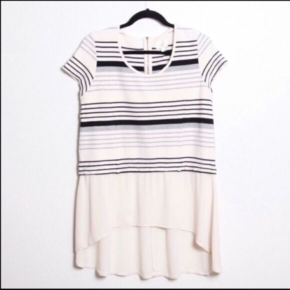 Anthropologie Deletta Tunic black and white striped Top hi low crew neck tunic S - Picture 2 of 13